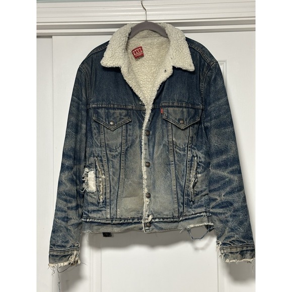 Levi's, Men's Vintage (80's)‎ Sherpa Lined Jean Jacket, Distressed, Size 40R - Picture 1 of 8